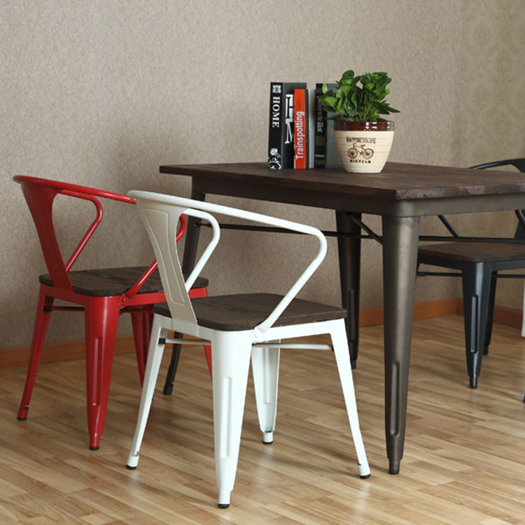 Wooden Upholstered Metal Dining Chair With Arms